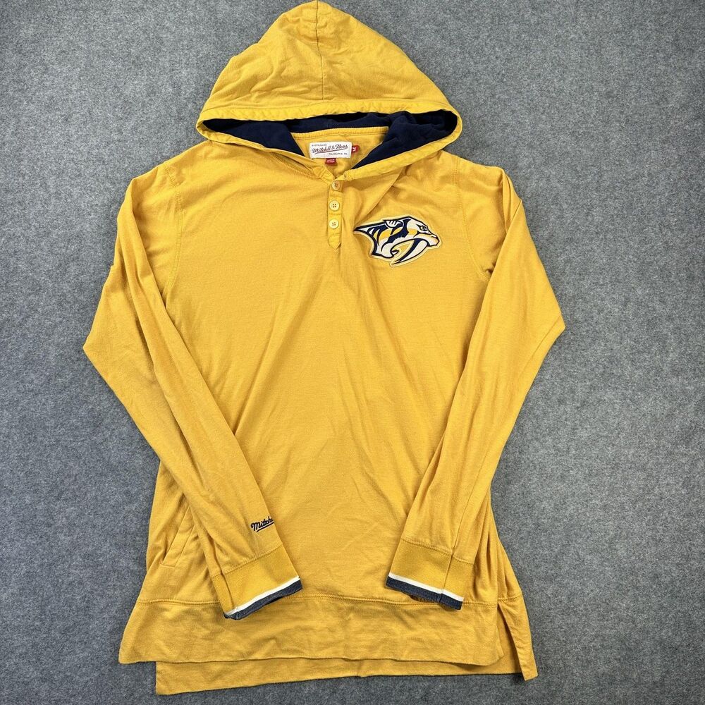 Nashville Predators Hoodie Henley Mens Medium Gold NHL Hockey Mitchell & Ness